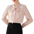 thumbnail image 2 of Neewe Women's Silk Blouse Long Sleeve Bow Tie Neck Button Down Shirts Casual Office Work Blouse Tops, 2 of 3