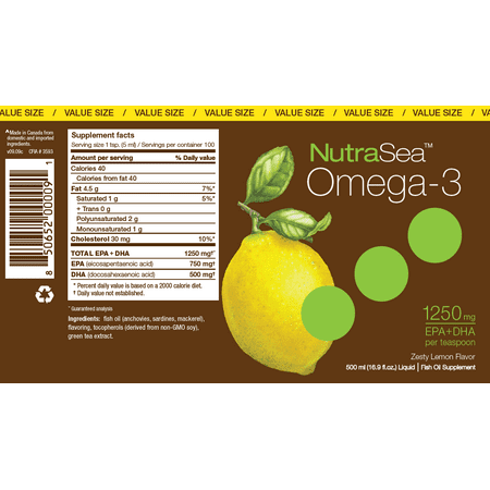 Ascenta NutraSea Eco Omega-3 Liquid, Zesty Lemon, 16.9 Fl Oz