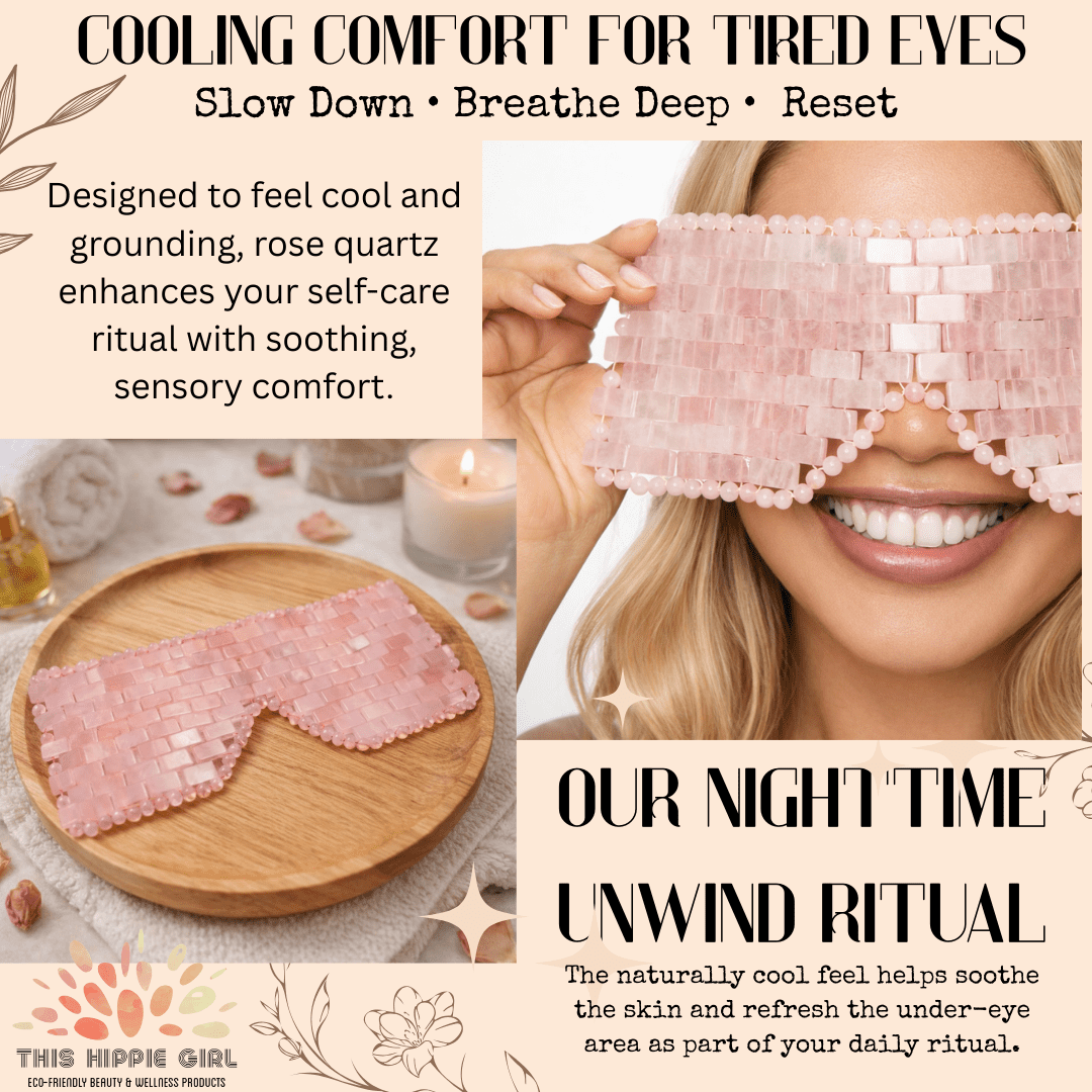 This Hippie Girl Rose Quartz Handcrafted Brazilian Crystal Eye Mask for Puffy Eyes and Stress Relief