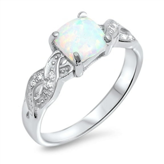 Women's White Simulated Opal Infinity Knot Clear CZ Ring 925 Sterling Silver Female Size 7