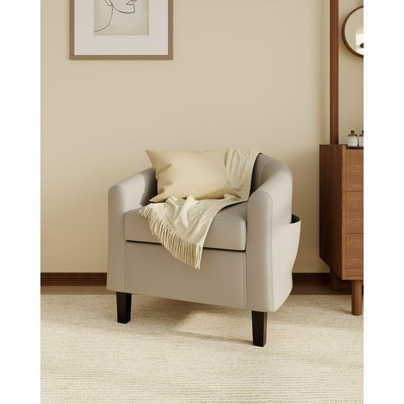 Barrel Chair,Faux Leather Accent Chair,Living Room Chairs with Soft Padded and Sturdy Legs,Leather Armchair Club Chair for Bedroom/Study/Waiting Room
