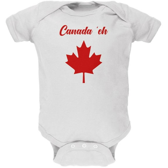 Canada Day 'Eh Pun Red Soft Baby One Piece White 12-18 M