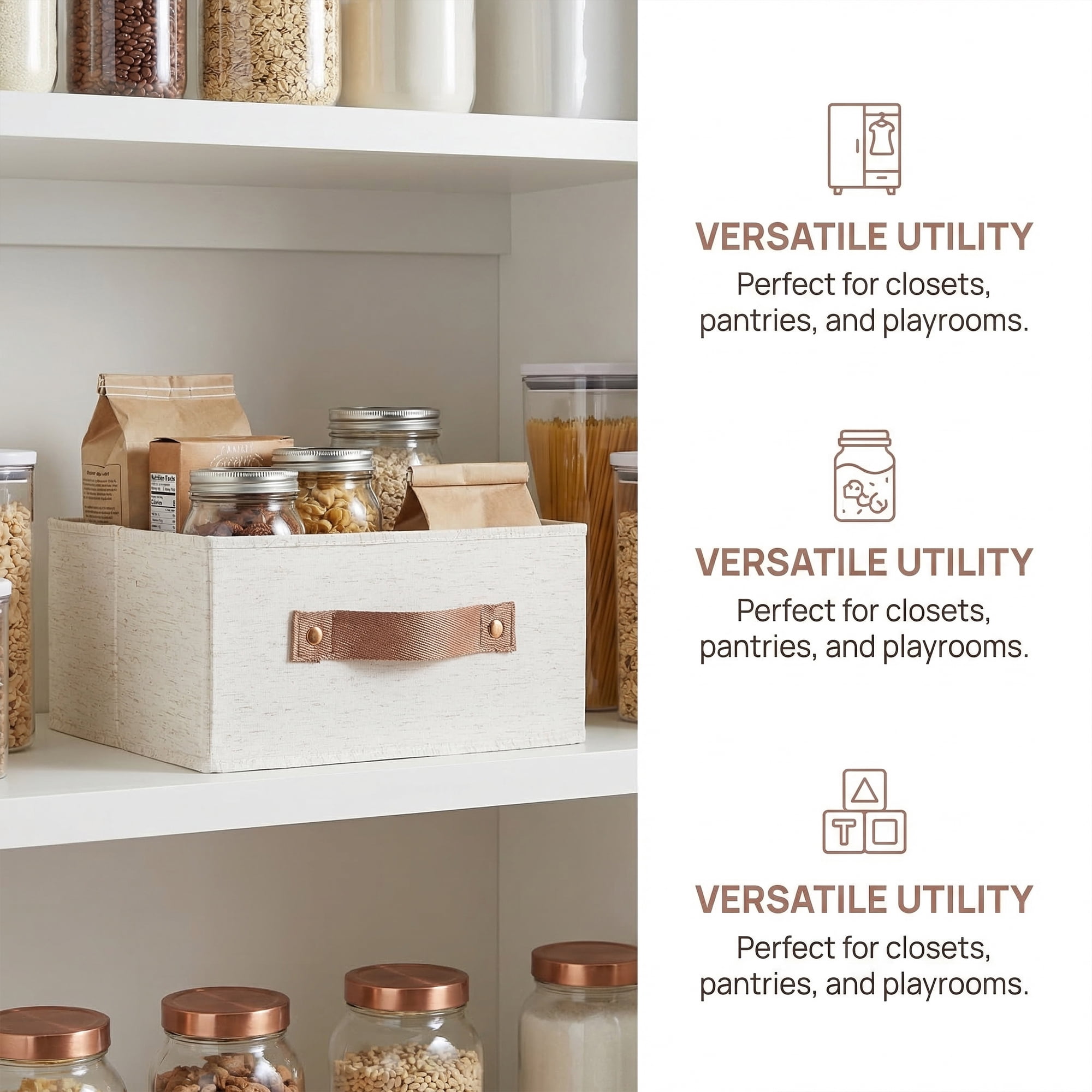 Unique Bargains 1pc Fabric Storage Bin with Handles Beige 12.2*12.2*5.9in