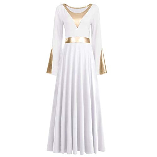 NWT Praisewear Liturgical White Long Bell Sleeve Dress Zipper Back Praise w/loop 