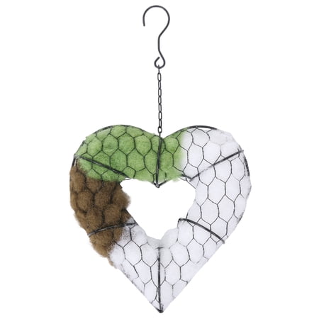 Austok Handmade Fiber Bird Nesting Heart Refillable Nesting Accessories Rustproof Bird Nest Supply Holder Hummingbird House for Animal Hummingbirds Lovers Home Garden Yard Winter Fowl Gifts