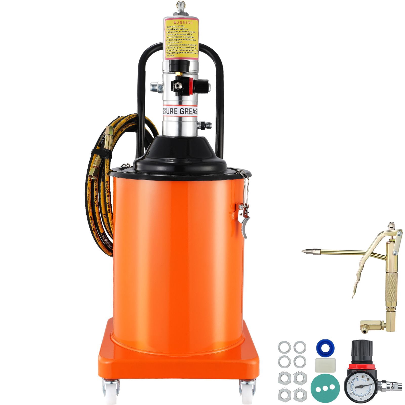 Dranite Air Operated Grease Pump, 5 Gallon (20L) Portable Pneumatic Lubrication System with 13ft High Pressure Hose, Grease Gun & Wheels, 50:1 Pressure Ratio for Industrial Maintenance