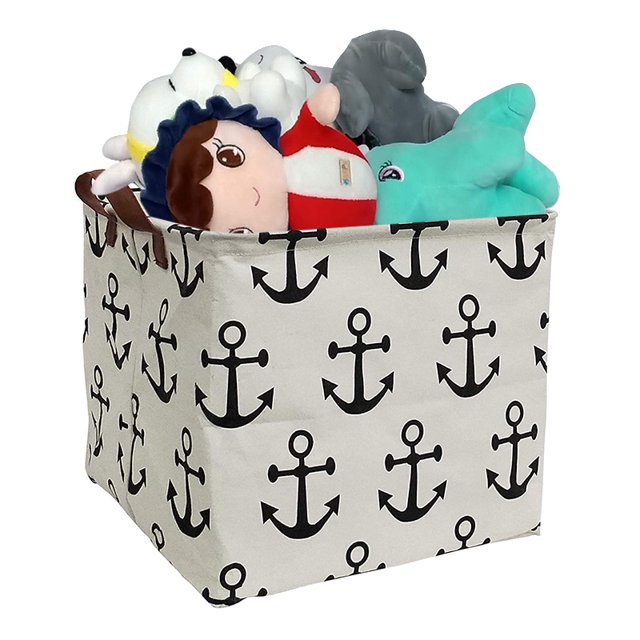 Hiyagon Canvas Laundry Basket with Handles, Square Black Anchors