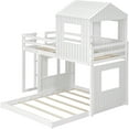 thumbnail image 5 of JERFIT Twin Over Full Bunk Bed with Playhouse Loft, Farmhouse Style Solid Wood Structure, Guardrails & Ladder, White Finish, 5 of 10