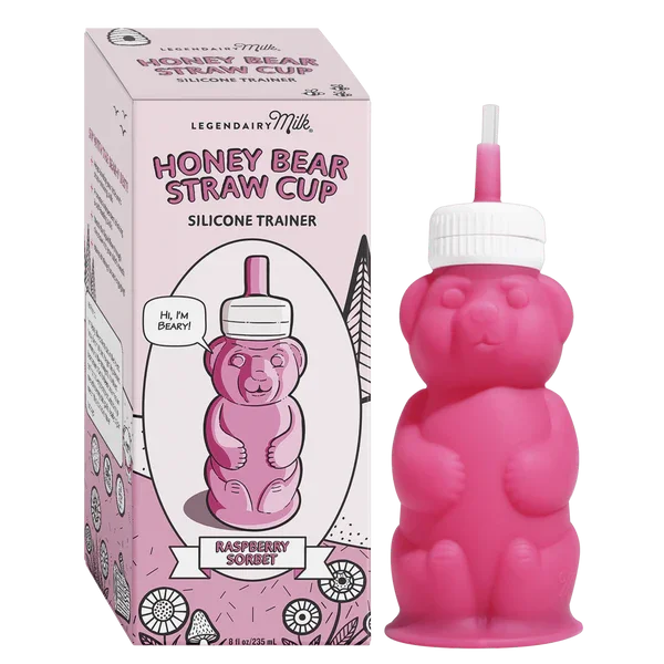 Legendairy Milk Honey Bear Silicone Straw Cup for Infants, Raspberry Sorbet, 8 oz