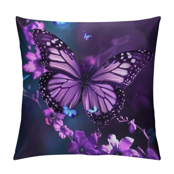 Patifu Butterfly Flowers Purple Graphic Decorative Cushion Throw Pillow Cover Home Couch Living Room Bed Sofa - 1PC Short Plush Pillow Case 12x12in