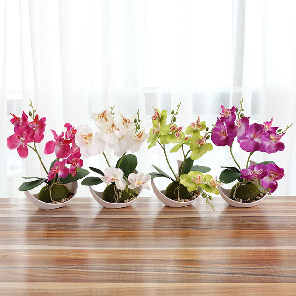 Artificial Silk Flower Phalaenopsis Bonsai Orchid Arrangement Table Top Decor 