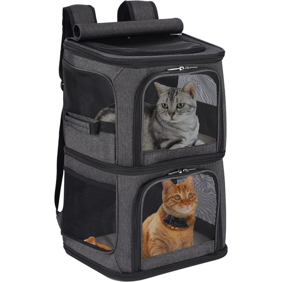 bathprove 2-in-1 Double Pet Carrier Backpack for Small Cats and Dogs, Portable Pet Travel Carrier, Super Ventilated Design, Ideal for Traveling/Hiking/Camping, Black
