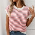thumbnail image 6 of Annhoo Women's Cap Sleeves Round Neck Striped Knit Pullover Tee Shirts Summer Basic Casual Tops, 6 of 8