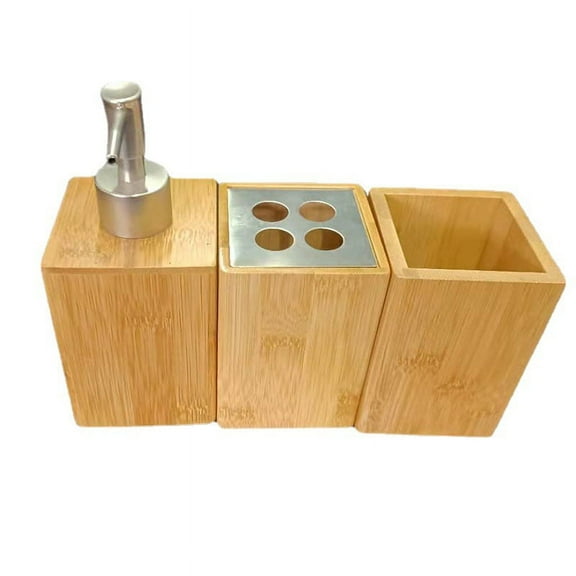 1 Set Bathroom Accessories Set Bamboo Toothbrush Holder Mouthwash Cup Soap Dispenser