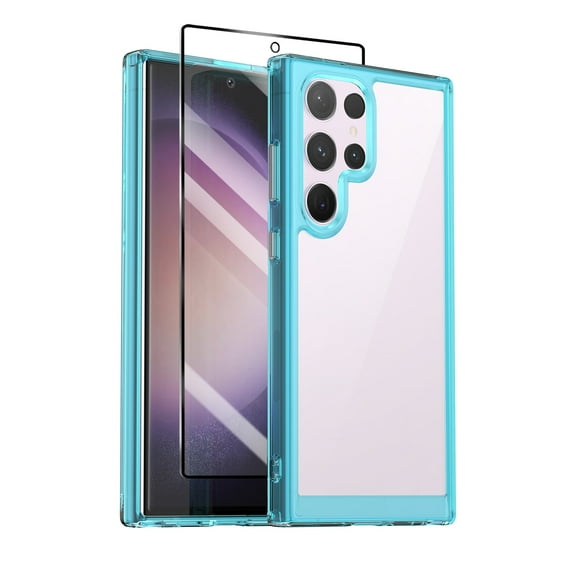 Allytech Clear Back Cover for Samsung Galaxy S4 Ultra with Screen Protector, Fingerprint Unlock Military Grade Shockproof Bumper Anti-Yellow Transparent Phone Case Cover for Galaxy S24 Ultra, Blue