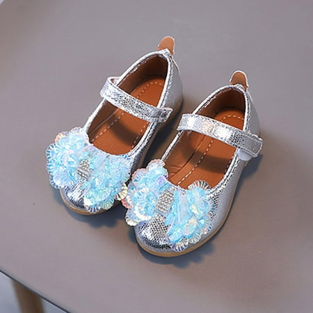 

Summer And Autumn Fashion Girls Casual Shoes Colorful Sequins Bow Flat Lightweight Dress Shoes Silver 27