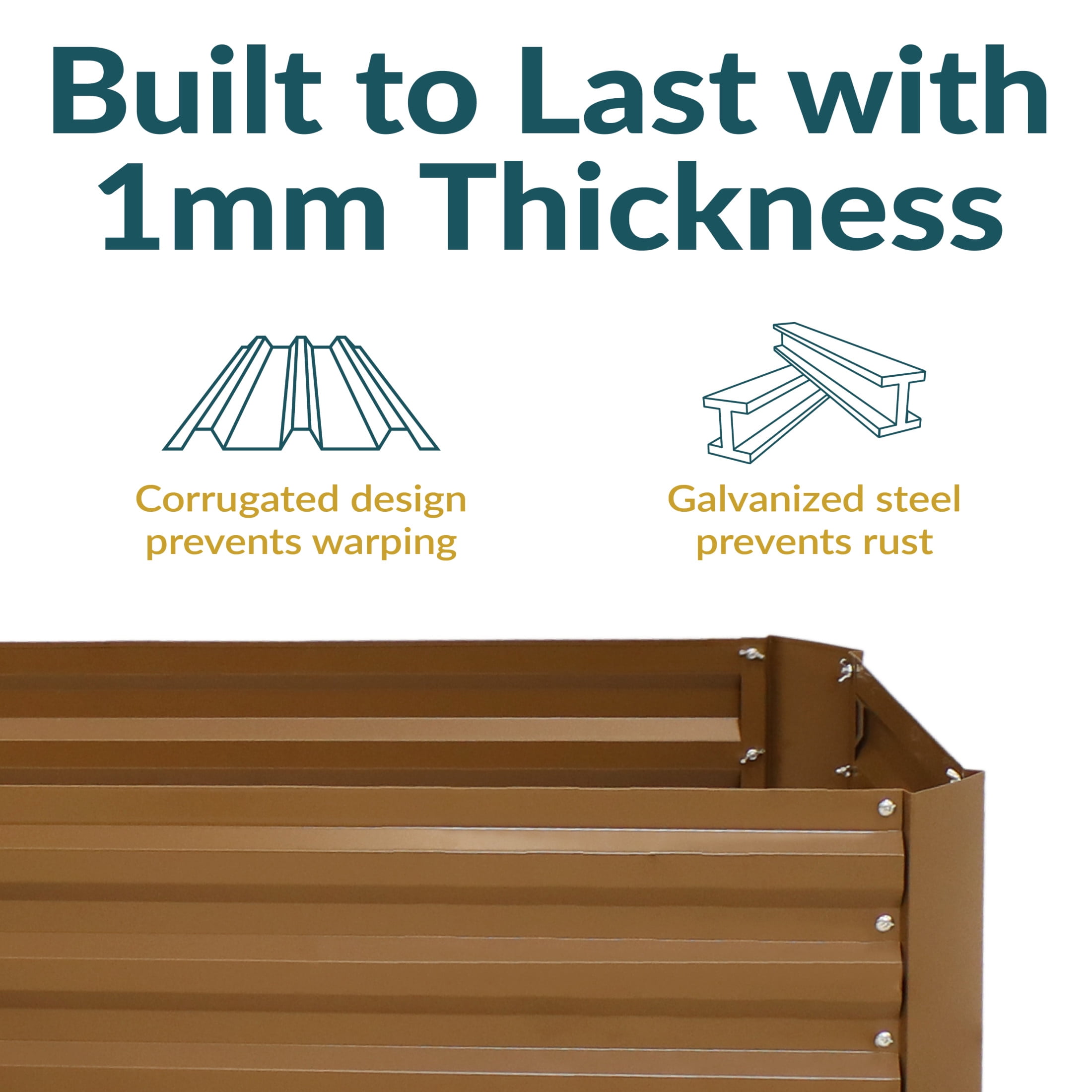 Sunnydaze 59.5" x 59.5" x 11.75" L-Shaped Brown Galvanized Steel Raised Garden Bed