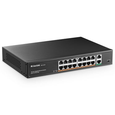 MokerLink 16 Port Gigabit Ethernet PoE Switch with 2x 1G Uplink Port, 400W, Support IEEE802.3af/at, Unmanaged Switch