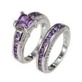 thumbnail image 1 of 2Pcs Princess Jewelry Square Faux Amethyst Rhinestone Inlaid Wedding Ring Band, 1 of 5