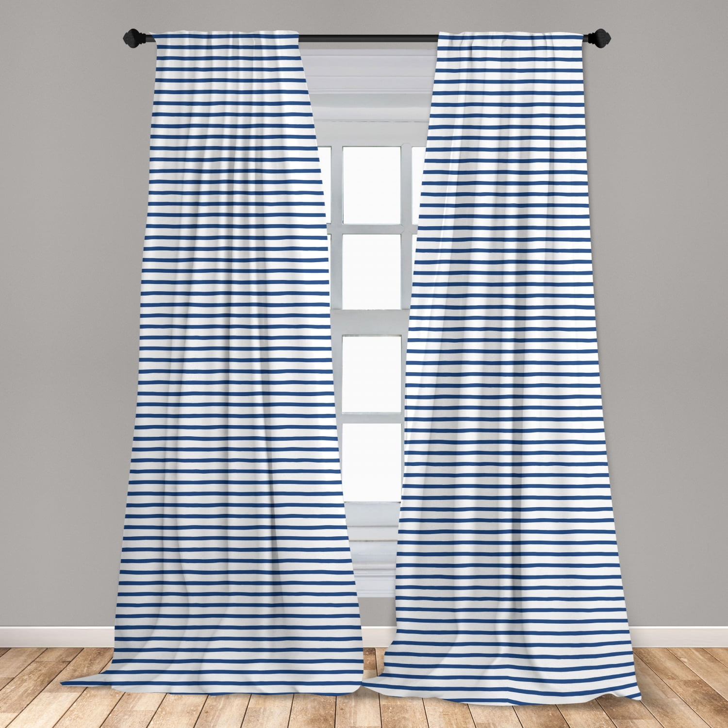 Harbour Stripe Curtains 2 Panels Set, Horizontal Nautical Stripes