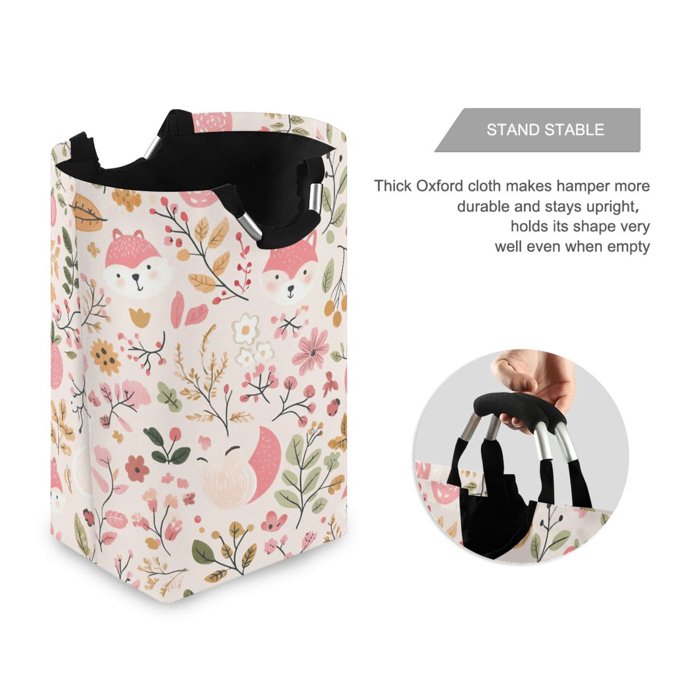 Pink Fox Foldable Laundry Hamper 12.6x11x22.7in with Handles for Bathroom Bedroom Storage
