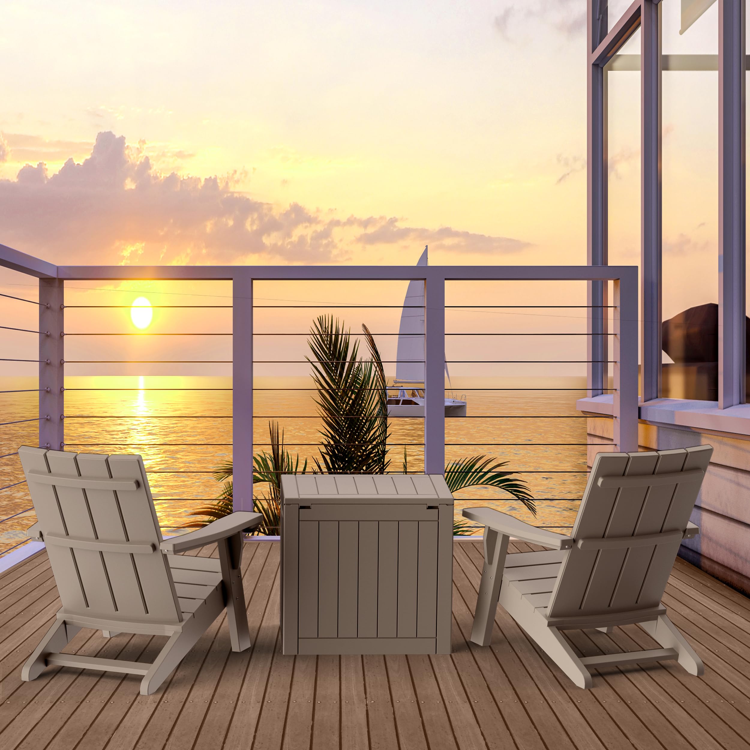 EasyUp All-Weather Resin Adirondack Chair with Wooden Texture and Cup Holder for Outdoor Deck, Backyard, Patio & Garden