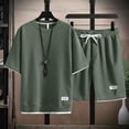 thumbnail image 4 of Domuza Men's Summer Outfits 2 Piece Casual Short Sleeve Crew-Neck Solid Tee Shirts and Athletic Jogging Shorts Set Lightweight Comfortable Beach Outfits Green 4XL, 4 of 4