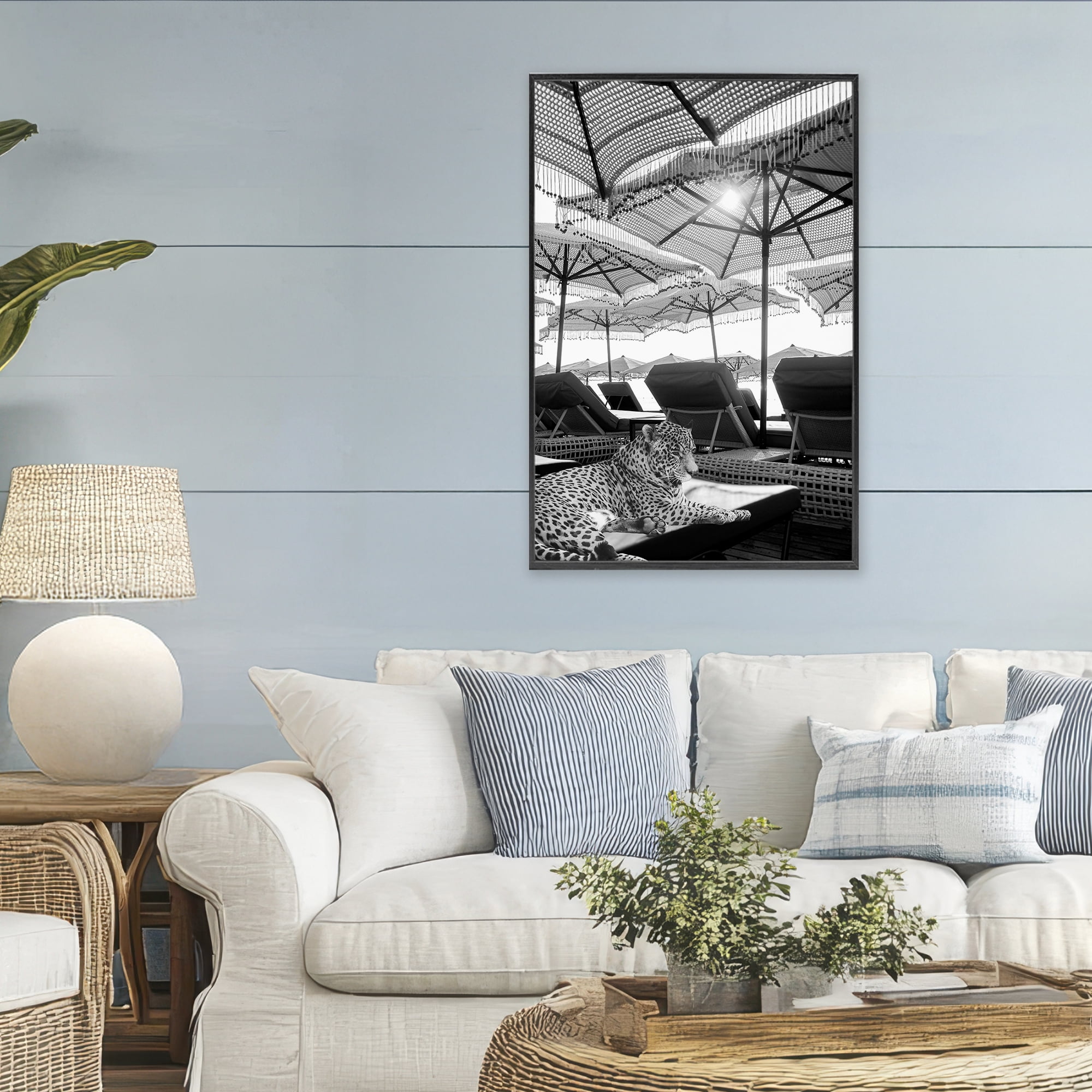 Stupell Industries Leopard On Tropical Vacation Black Framed Giclee Art, design by Grotto Studios