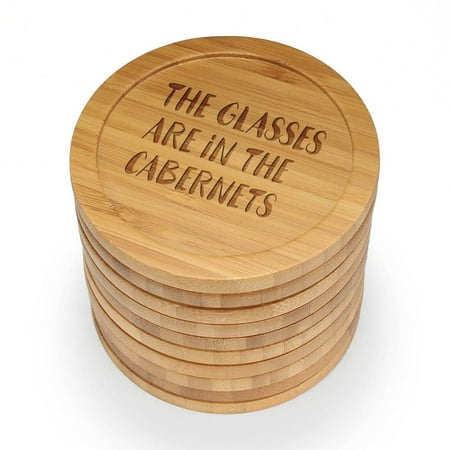

BambooMN - Laser Engraved Coasters - Beer/Wine Themed - Round - The Glasses are in the Cabernet - 4 Pcs