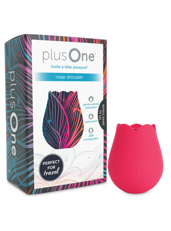 plusOne Clitoral Stimulating Rose Vibrator with USB charging cable, 10 Pulsing Settings, Waterproof