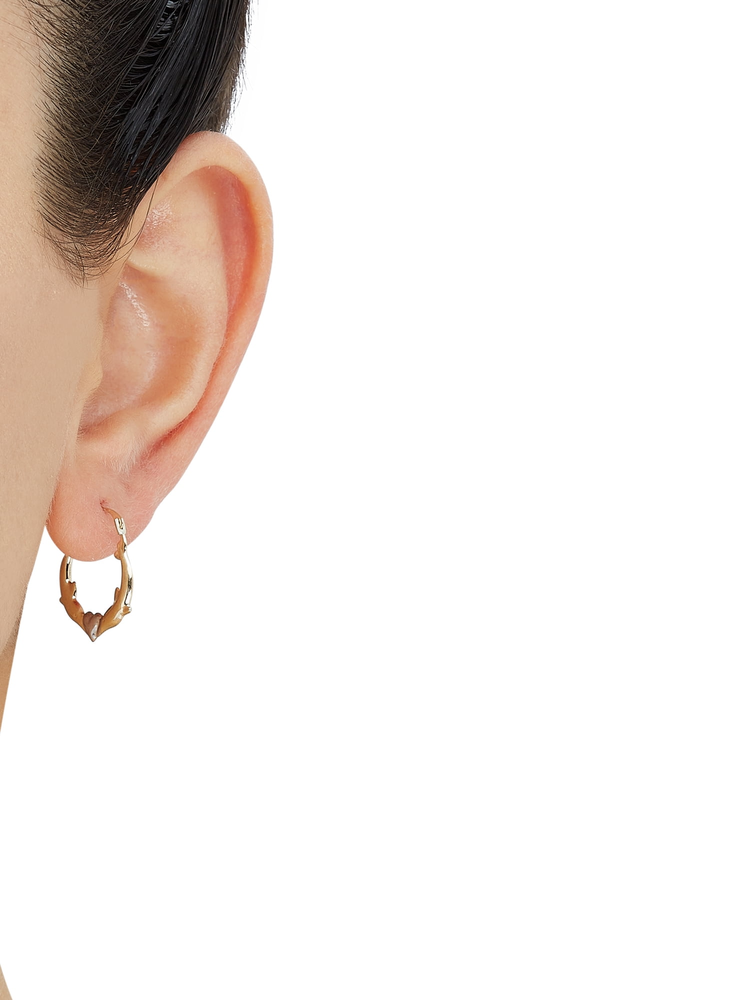 Brilliance Fine Jewelry Cubic Zirconia 6MM Studs and Dolphins Hoops Set in 10K Yellow Gold