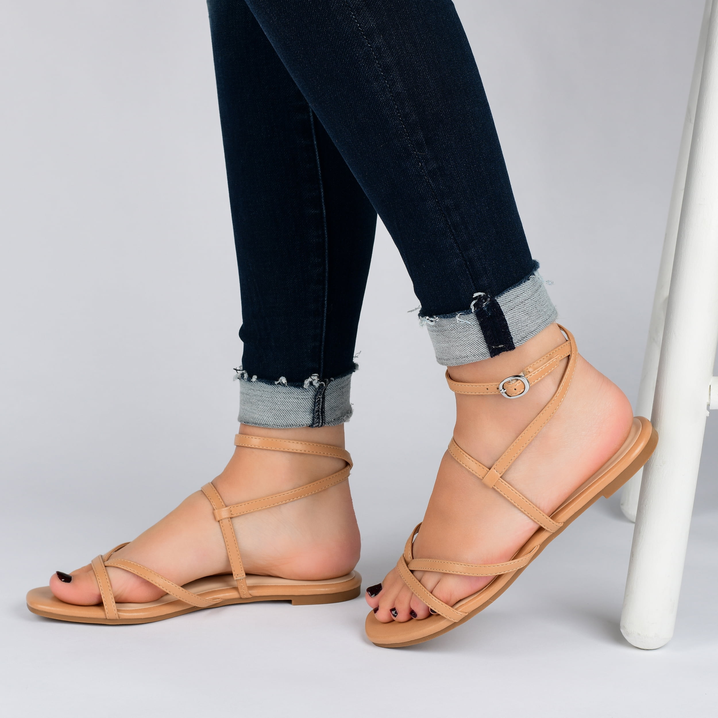 Journee Collection Womens Serissa Multi Strap Flat Sandals