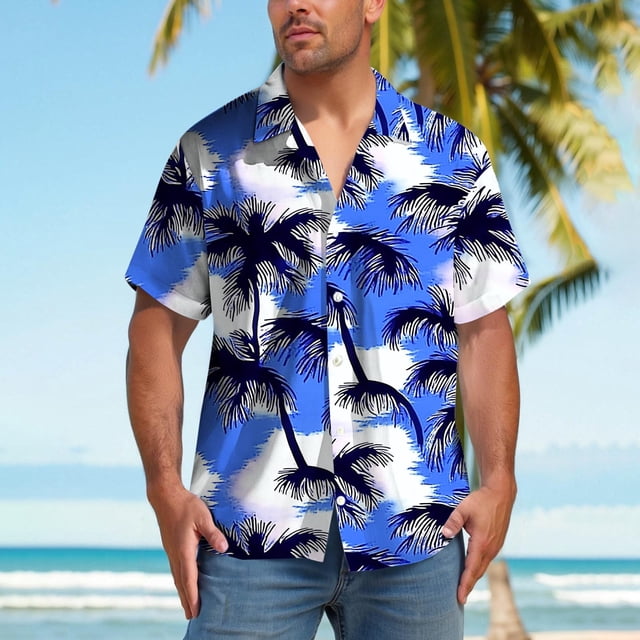 Blusa y camisa de manga corta con cuello vuelto para hombre, blusa informal con botones y estampado hawaiano, blusa de manga corta con cuello vuelto para hombre