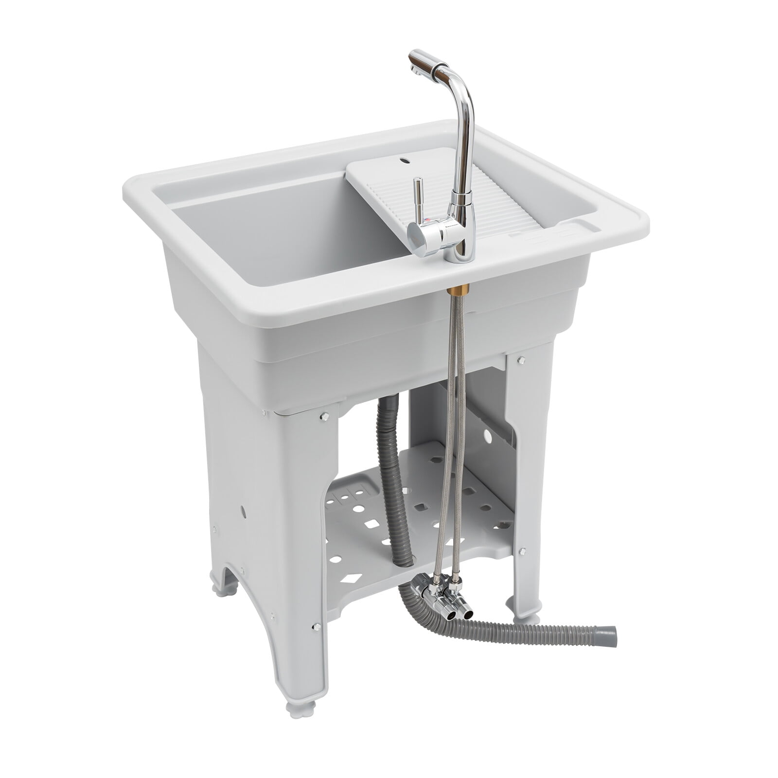 Multi-functional Utility Sink, 21.65x16.93x9.06in Wash Basin, 441 lbs Load Capacity, with Storage Shelf and Washboard, Modern Grey Design, Ideal for Garage, Basement, and Balcony Use