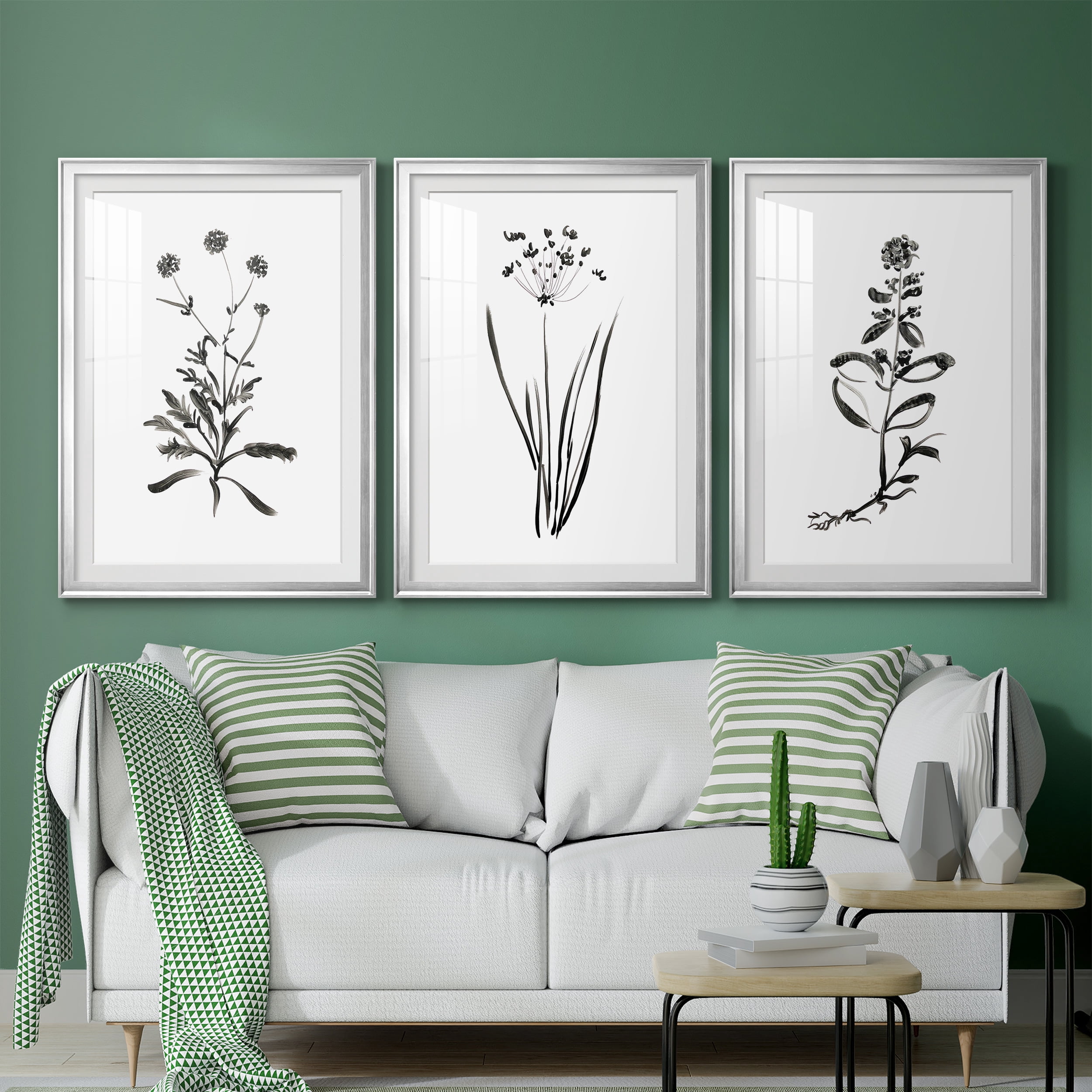 Inky Botanical I Premium Framed Prints Set of 3 - Ready to Hang - 30.5 x 42.5 Each - Silver Frame