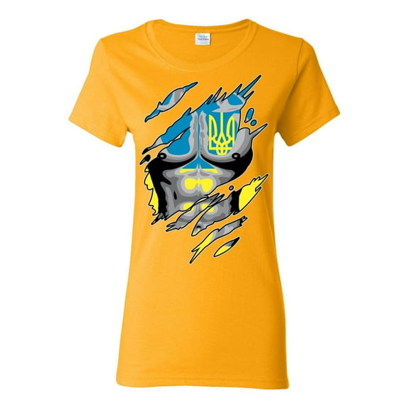 Ukrainian Muscle Skin Beast Mode Womens Graphic T-Shirt, Gold, XX-Large