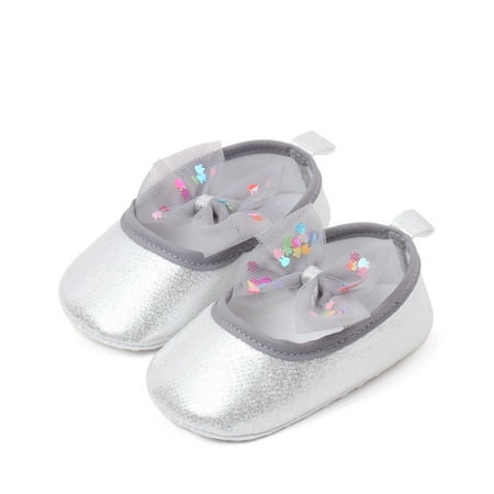 Loliuicca Baby Girl Cute Flats Soft Soles Sequin Mesh Bows Mary Jane Shoes