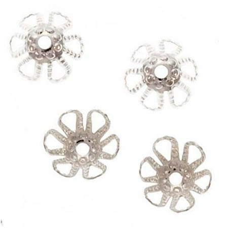 Beadaholique Cone Flower Bead Caps, 6mm by 3.5mm, Bright Silver Plated