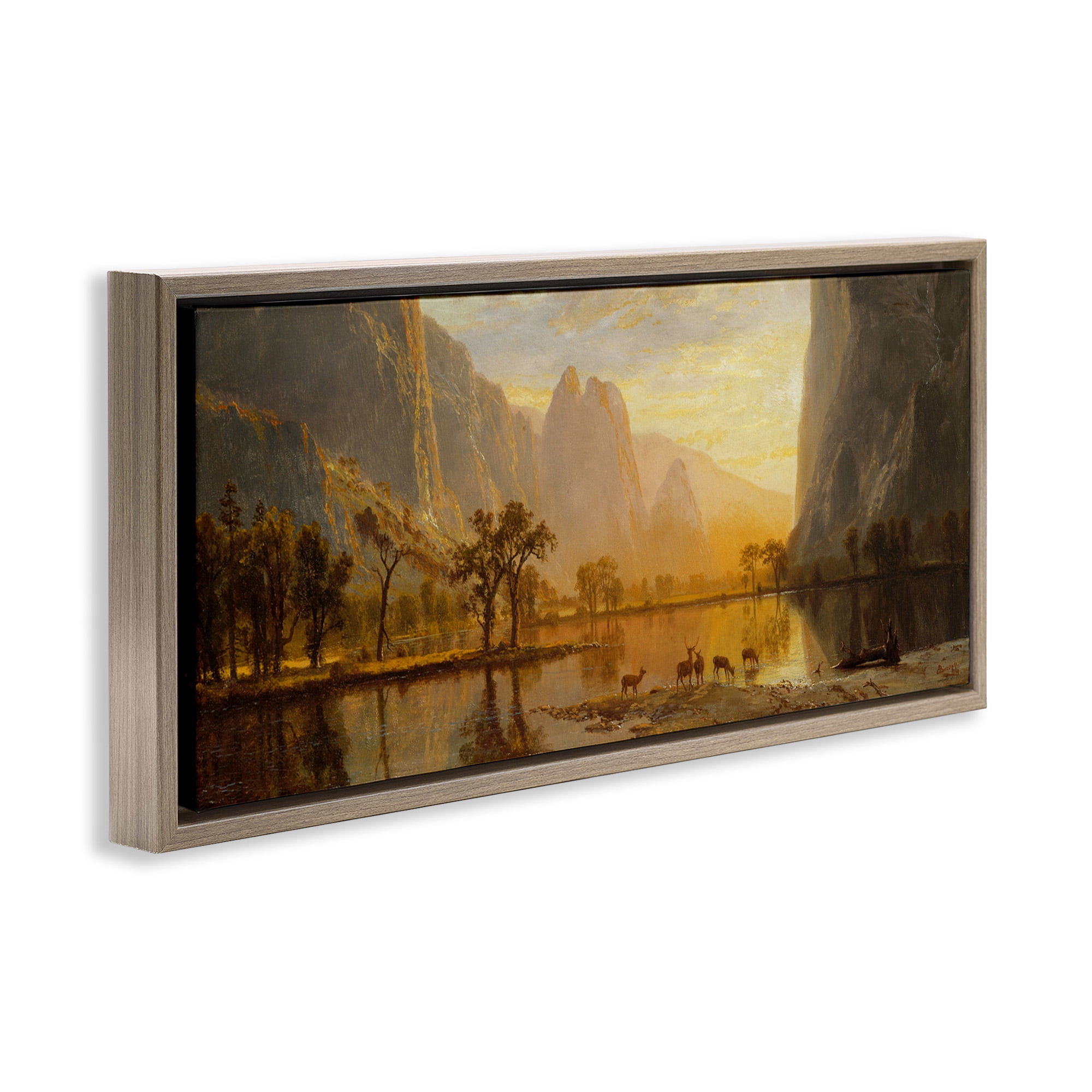 Stupell Industries Yosemite Valley Classic Painting Landscape Painting Brown Floater Framed Canvas Art Print Wall Art, 25 x 11