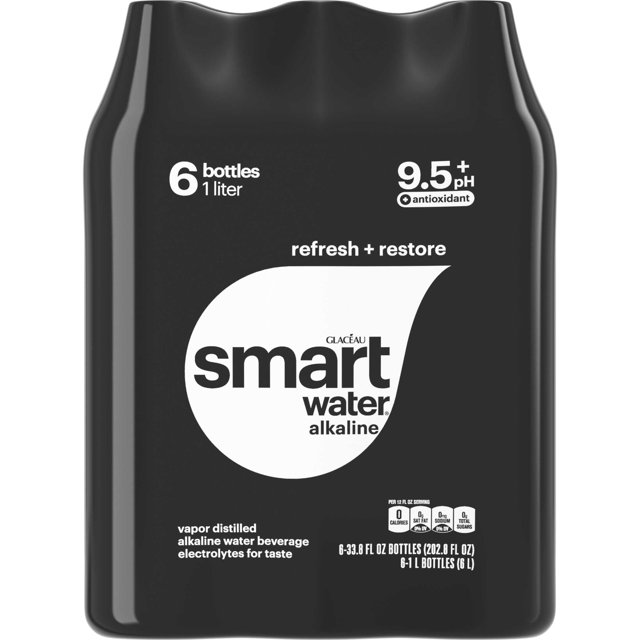 smartwater Alkaline with Antioxidant Water Bottles, 33.8 fl oz, 6 Pack