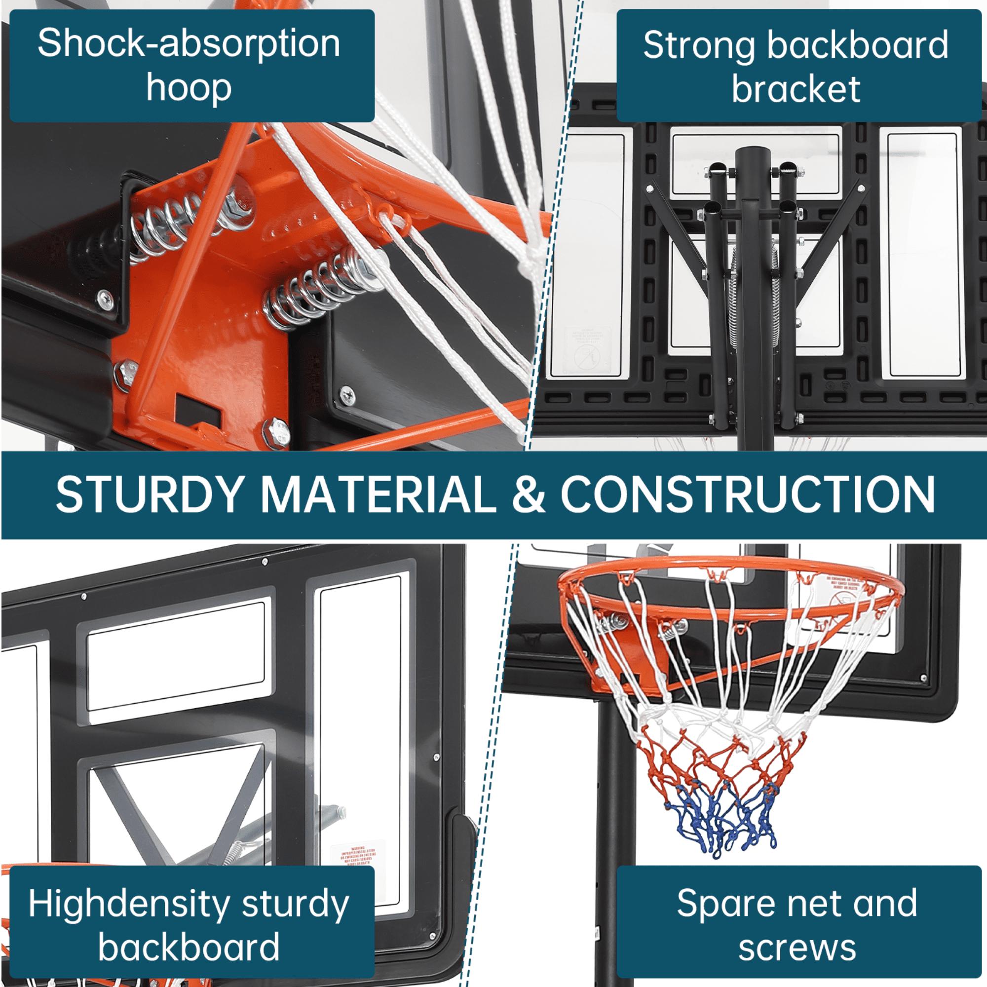 Height Adjustable Portable Basketball Hoop with Wheels & Basketball, Transparent Backboard Basketball Goal System for Kids Adults, Driveway Backyard