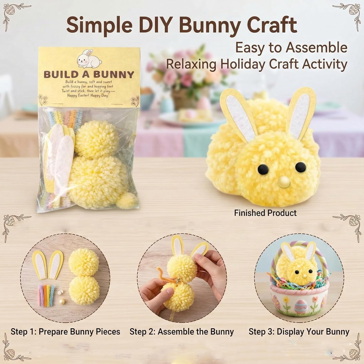 Build a Bunny Easter Craft Kit DIY Bunny Craft Activity for Easy Craft Easter Basket Stuffers for Home Classroom Party (4 Pcs Mix Home Pack)(Q)