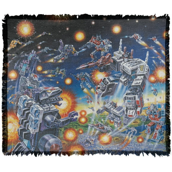 Transformers Blanket, 50'x60' Decepticon Box Art Woven Tapestry Cotton Blend Fringed Throw Blanket