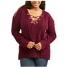 Extra Touch Junior Plus Lace Up Cable Cold Shoulder Pullover