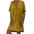 thumbnail image 2 of Robes pour Femmes 2024 Été Surdimensionnée Décontractée Ample Solide Coton Col en V Manches Courtes Robe d'Été 50 % de Rabais Liquidation!, 2 of 6