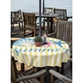 thumbnail image 2 of Outdoor Tablecloth with Umbrella Hole for Patio/Picnic/Party/Camping, Starfish Shell Coastal Waterproof Table Cloth Round Cover Washable, Summer Nautical Yellow Striped Farmhouse (Dia 54"), 2 of 8
