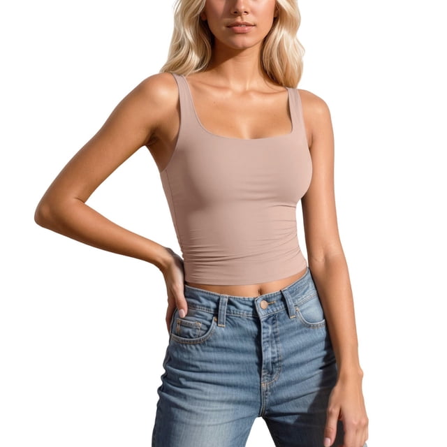 Gpoecd Débardeurs à Col Rond pour Femmes, Camisole Sans Manches à Bretelles, Ajustée, Extensible, Basique pour Superposition, sous-Vêtement, Haut d'Été Décontracté, Camisole pour Femmes 02_Rose Gold,TP
