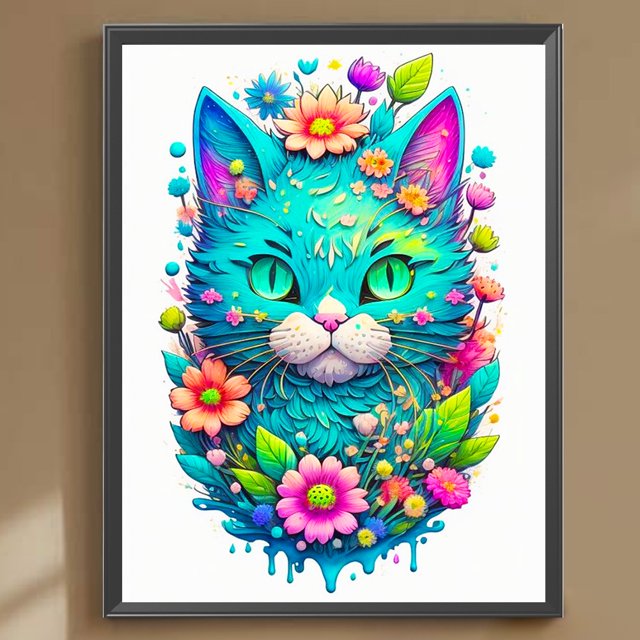 Cuadros Decorativos Pintura de diamante 5D DIY Taladro redondo completo Gato vigilante Decoración para el hogar Verde Wdftyju embutido en tela