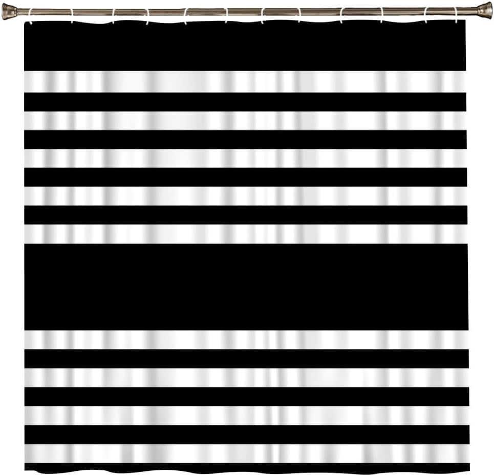 Black White Striped Shower Curtain Geometric Stripe Modern Contemporary Simple Fashion Boho Mid Century Fabric Bathroom Decor Set with Hooks 70Wx70H Inch