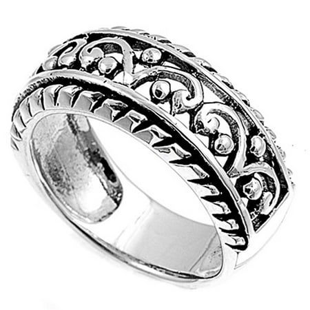 Antique Filigree Wedding Bands - Men's Sterling Silver Oxidized Filigree Ring Wedding Band 9mm ( Size 6 to 10)